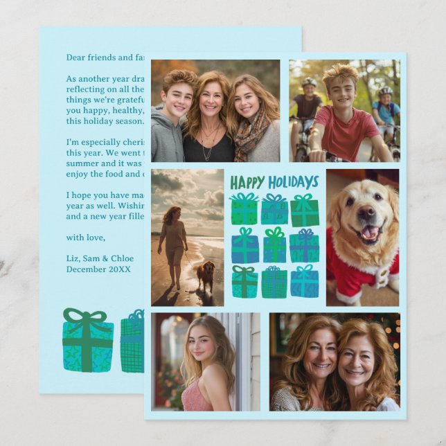 Cute Gifts Presents Hand-Drawn CUSTOM 6 PHOTO  Holiday Card (Front/Back)