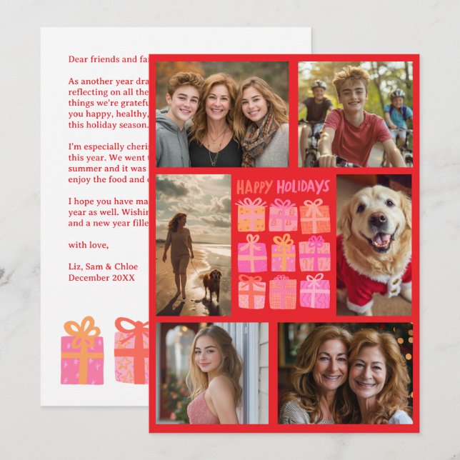 Cute Gifts Presents Hand-Drawn CUSTOM 6 PHOTO  Holiday Card (Front/Back)