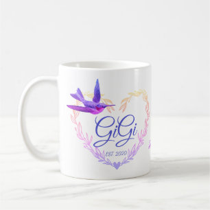 Cute Gigi Heart Hummingbird Purple Pink Coffee Mug