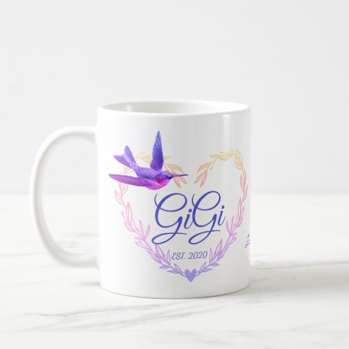 Cute Gigi Heart Hummingbird Purple Pink  Coffee Mug