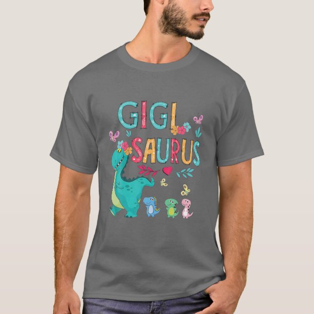 Cute Gigisaurus Flower Butterfly Dinosaur Mother's T-Shirt (Front)