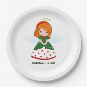 Cute Ginger Angel Christmas Birthday Party Paper Plates
