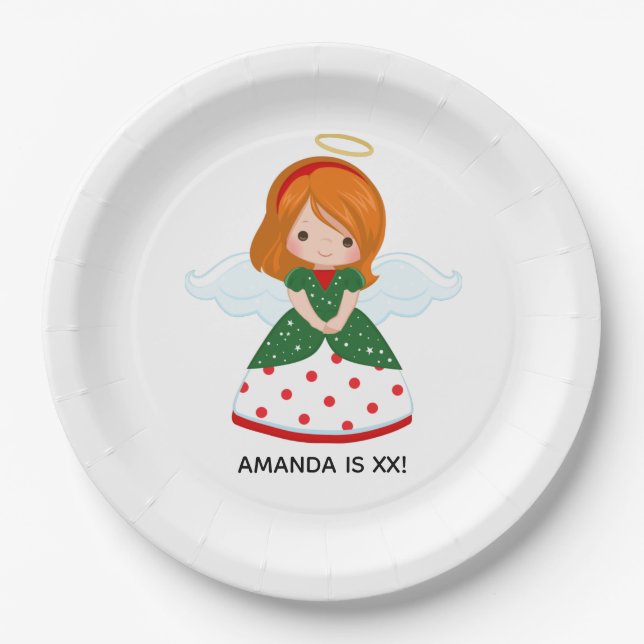 Cute Ginger Angel Christmas Birthday Party Paper Plates (Front)