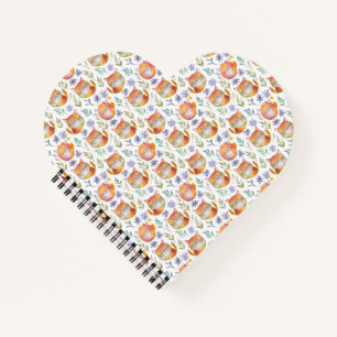 Cute Ginger Cat and Flowers Motif Spiral Notebook