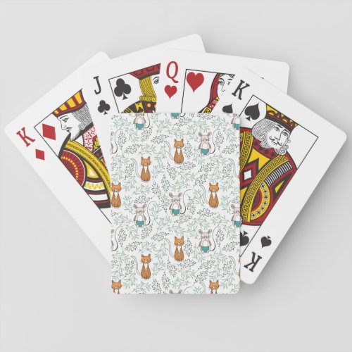 Cute Ginger Cat and Mouse Pattern Poker Cards