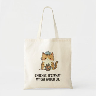 Cute Ginger Cat Blue Hat Yarn Ball Crochet Hobby Tote Bag