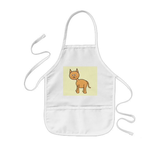 Cute Ginger Cat Cartoon. Cream Background. Kids' Apron (Front)