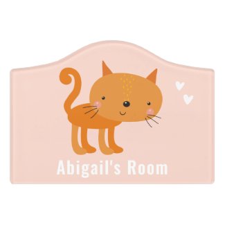  Cute Ginger Cat Cartoon - Kids Room Door Sign