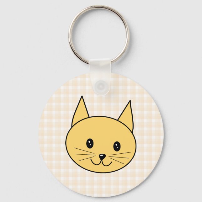 Cute Ginger Cat. Check background. Keychain (Front)