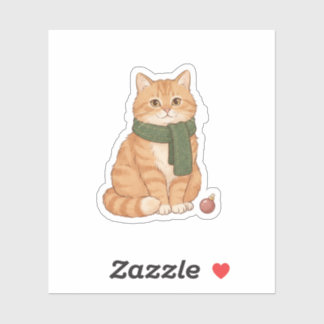 Cute Ginger Cat Christmas Sticker