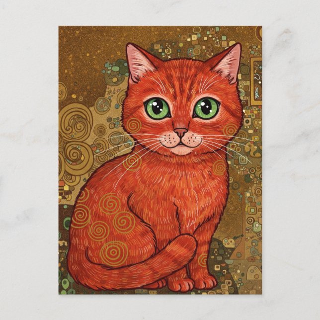 Cute Ginger Cat Gustav Klimt Postcard (Front)