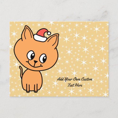 Cute Ginger Cat in Christmas Hat Custom Text Holiday Postcard