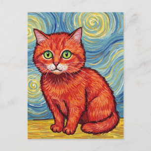 Cute ginger cat in the style of Van Gogh Postcard