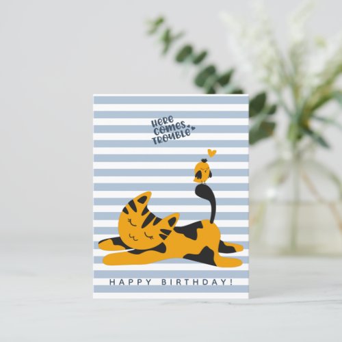 Cute Ginger Cat _ Kids Birthday Postcard