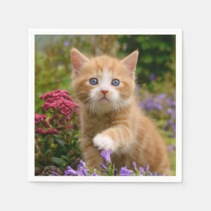 Cute Ginger Cat Kitten Face Baby Pet Animal Photo Napkins