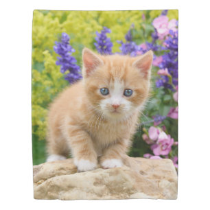 Cute Ginger Cat Kitten in a Flowery Garden - Duvet Cover