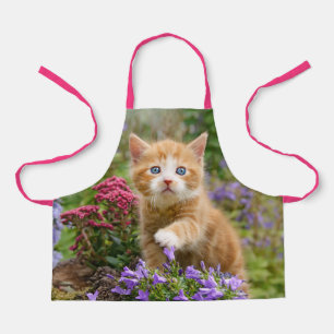 Cute Ginger Cat Kitten in a Garden Photo Portrait Apron