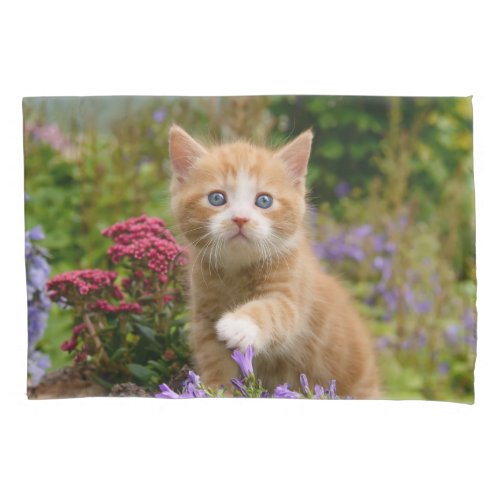 Cute Ginger Cat Kitten in a Garden Photo Portrait Pillow Case