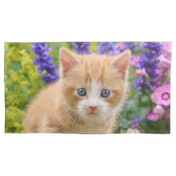 Cute Ginger Cat Kitten In Flowery Garden Photo _ Pillowcase by Kathom_Photo at Zazzle
