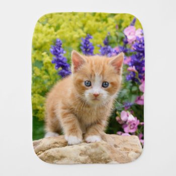 Cute Ginger Cat Kitten In Flowery Garden Portrait Baby Burp Cloth by Kathom_Photo at Zazzle