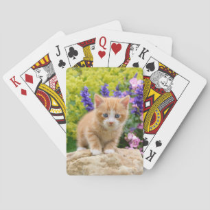 Cute Ginger Cat Kitten in Flowery Garden Portrait Poker Cards