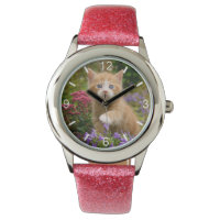 Cute Ginger Cat Kitten in Garden  girls dial-plate Watch