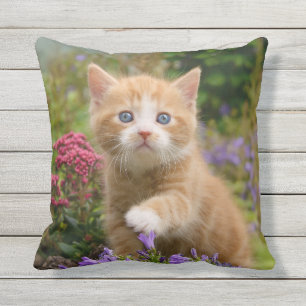Cute Ginger Cat Kitten in Garden Photo - Throw Pillow