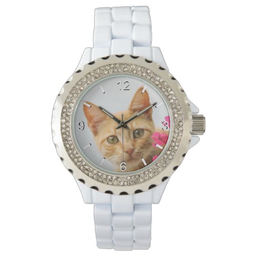 Cute Ginger Cat Kitten Portrait _ women dial_plate Watch