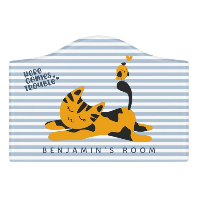 Cute Ginger Cat - Nursery or Kids Bedroom Door Sign (Small Crest Front)