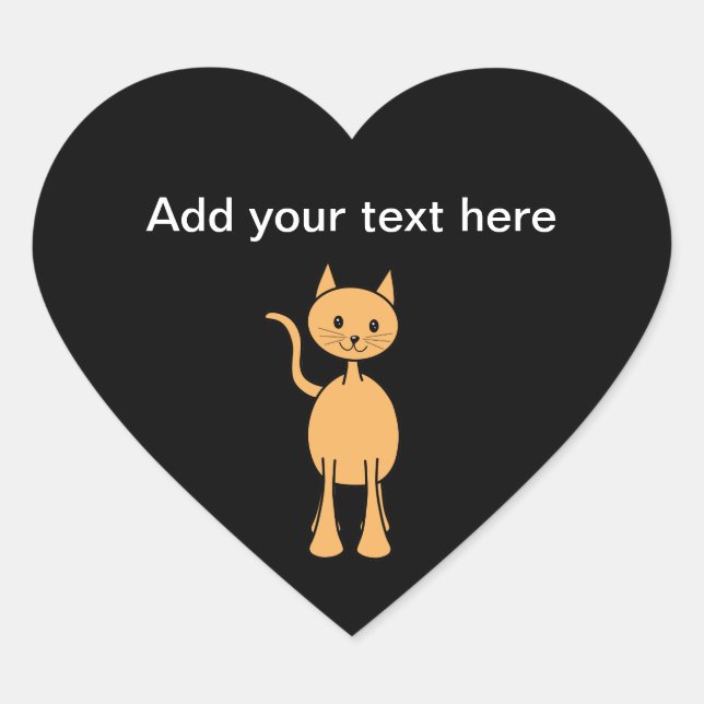 Cute Ginger Cat. Orange Cat Cartoon. Heart Sticker (Front)