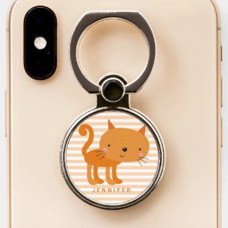 Cute Ginger Cat - Orange Striped Kids'  Phone Ring Stand