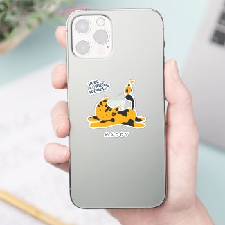 Cute Ginger Cat - Personalized Kids Button Sticker