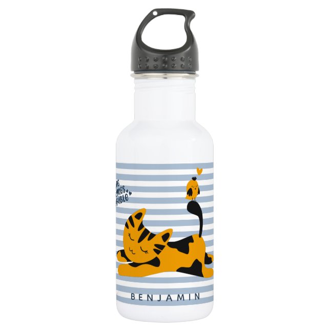 Cute Ginger Cat - Personalized Kids Stainless Steel Water Bottle (Front)
