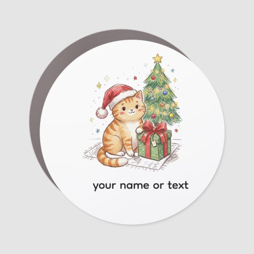 Cute Ginger Cat Santa Hat Christmas Ornament | Cat Car Magnet