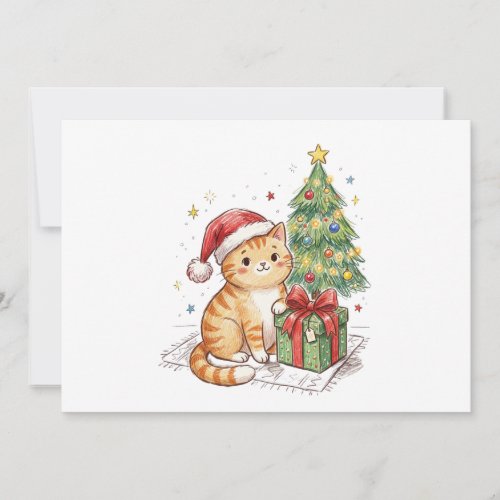 Cute Ginger Cat Santa Hat Christmas Ornament | Cat Invitation