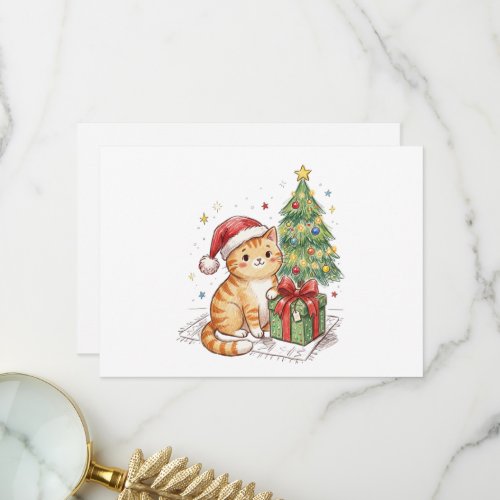 Cute Ginger Cat Santa Hat Christmas Ornament | Cat Thank You Card