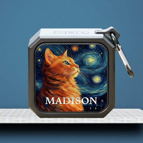 Cute Ginger Cat Starry Sky Personalized Name Bluetooth Speaker