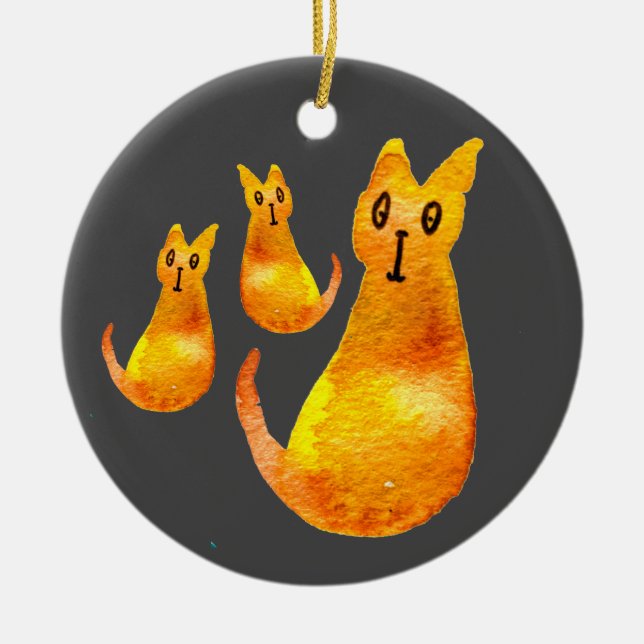 Cute ginger cat watercolor illustration ceramic ornament (Front)