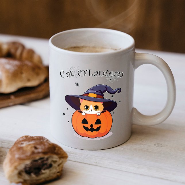 Cute Ginger Cat Witch in Halloween Jack-O-Lantern Coffee Mug (Creator Uploaded)