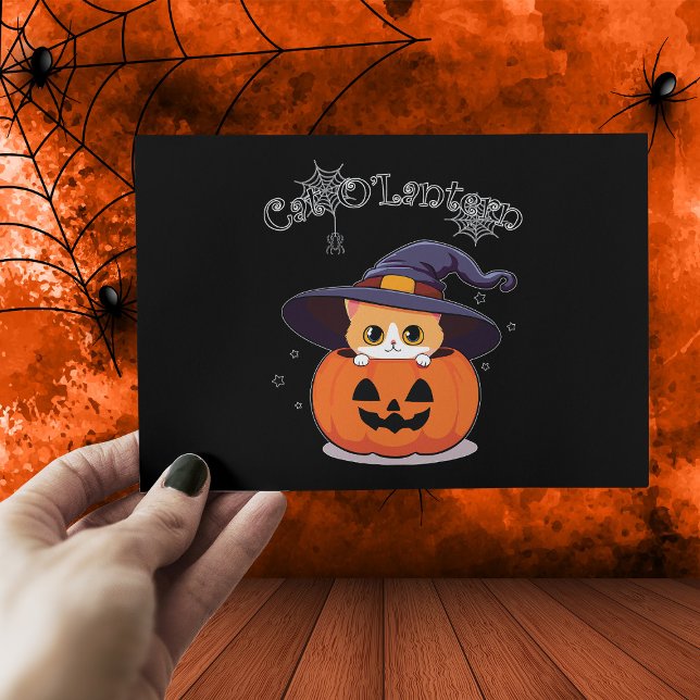 Cute Ginger Cat Witch in Halloween Jack-O-Lantern Postcard (Creator Uploaded)
