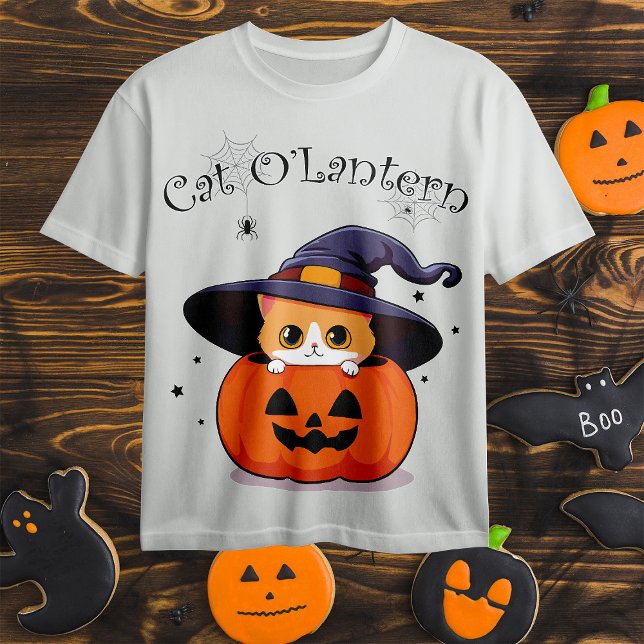 Cute Ginger Cat Witch in Halloween Jack-O-Lantern T-Shirt (Creator Uploaded)