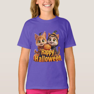 Cute Ginger Cats in Witch Hats Halloween Pumpkins T-Shirt