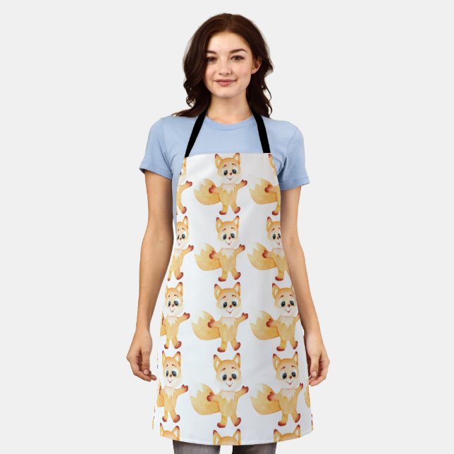 Cute ginger fox cartoon illustration apron (Worn)