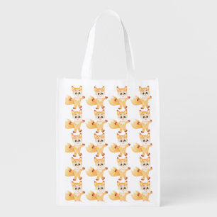 Cute ginger fox cartoon illustration grocery bag
