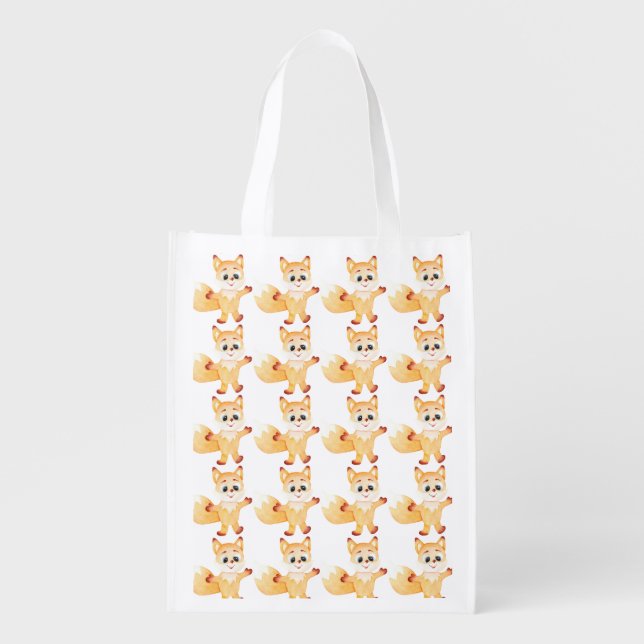 Cute ginger fox cartoon illustration grocery bag (Front)