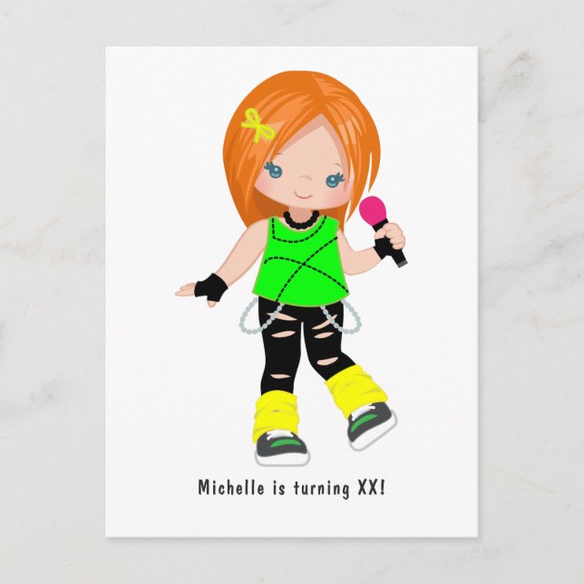 Cute Ginger Girl Rock Star Birthday Party Postcard (Front)