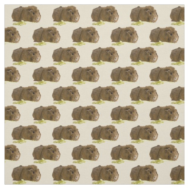 Cute Ginger Guinea Pig Eating Celery Photograph Fabric (Swatch)