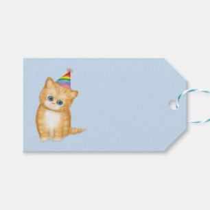 Cute ginger kitten blue birthday gift tag