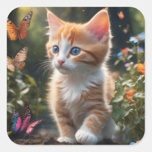 Cute ginger kitten in a field sticker square sticker