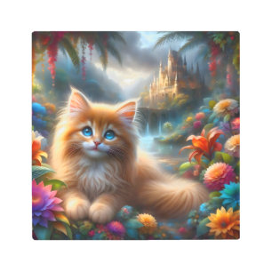 Cute Ginger Kitten in Tropical Paradise Fantasy Metal Print